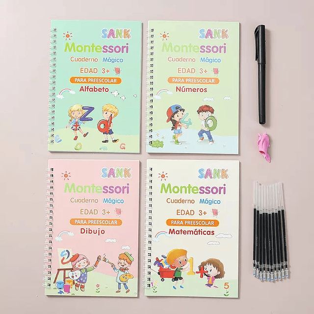 Pack de 4 cuadernos mágicos de aprendizaje reutilizables