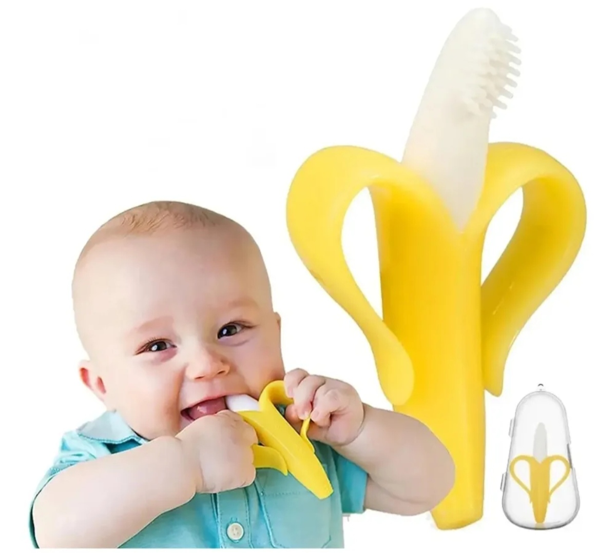 Mordedor banana silicona con caja portátil
