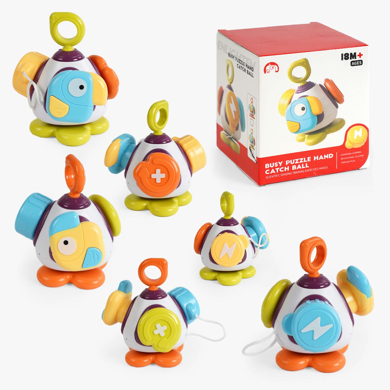 Juguete montessori sonajero sensorial pajaro 5 en 1