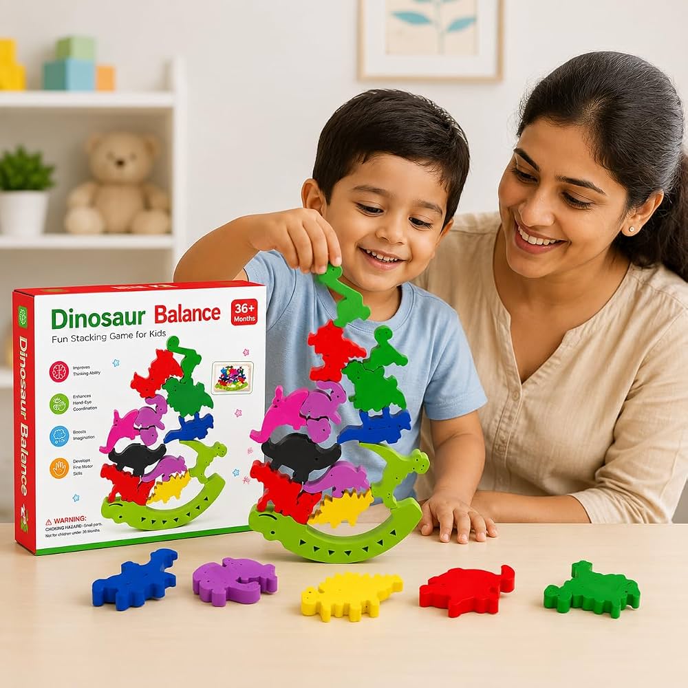 Juego montessori bloque de equilibrio dinosaurios